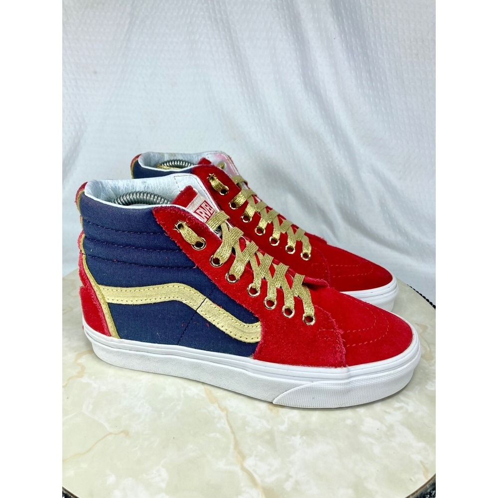 Vans Marvel Captain Marvel Sk8-Hi Shoes Women 6.5 Red Navy Hi Top Retro Sneakers